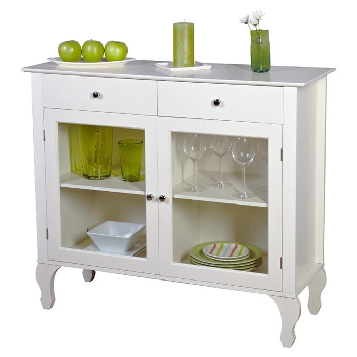 Antique White Sideboard Buffet Console Table with Glass Doors   36\