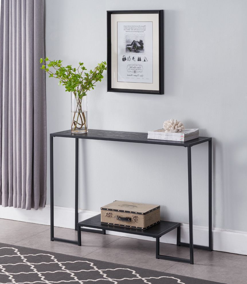 Stamos Entryway Console Sofa Table  Black Metal Frame  ampGray Wood Top   Industrial   Console Tables   by Pilaster Designs  Houzz