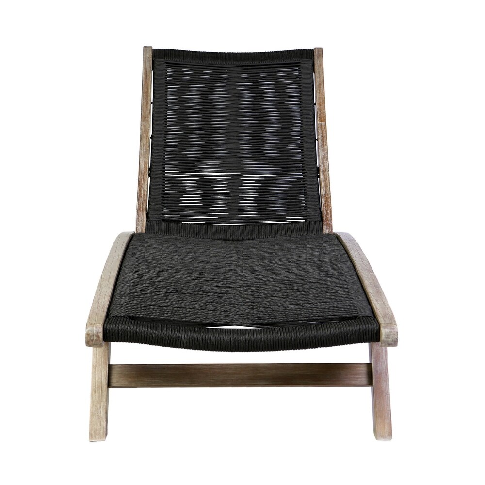 Kin 72 Inch Adjustable Patio Chaise Lounger  Woven Rope  Wheels  Black