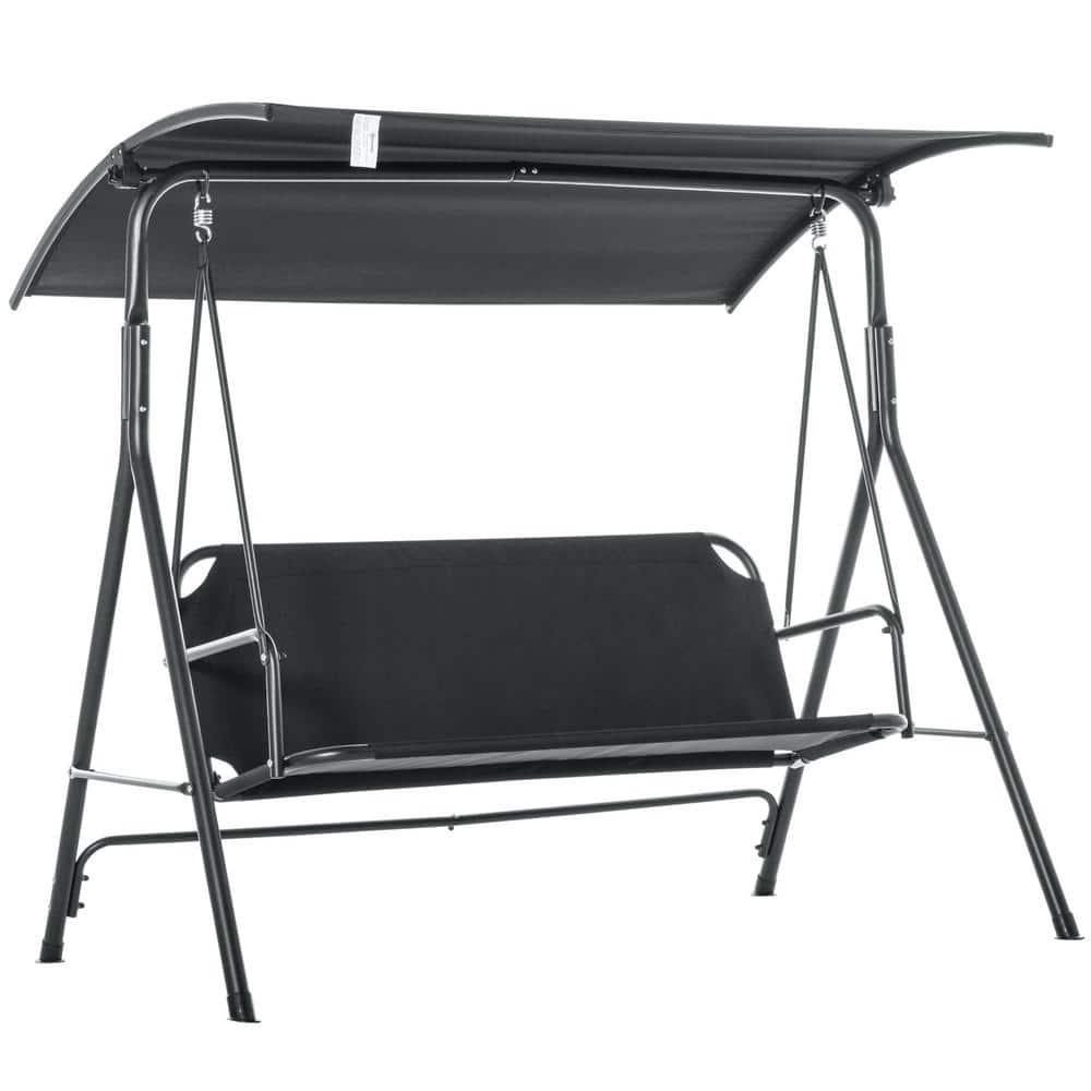 Outsunny Black 3Person Patio Porch Swing with Adjustable WeatherResistant Canopy