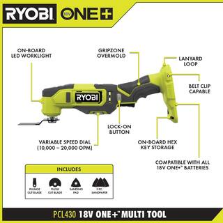 RYOBI ONE+ 18V Cordless Multi-Tool Kit with 2.0 Ah Battery and Charger PCL430K1