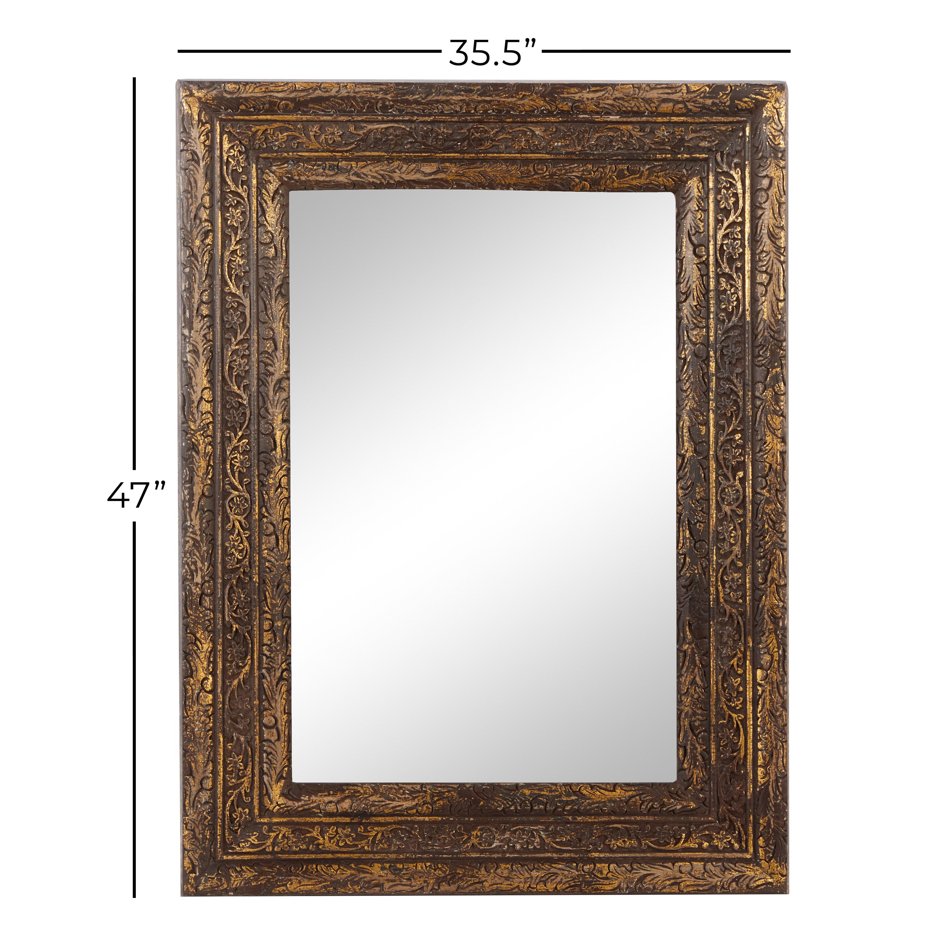 Gold Rustic Wood Wall Mirror 47 x 36