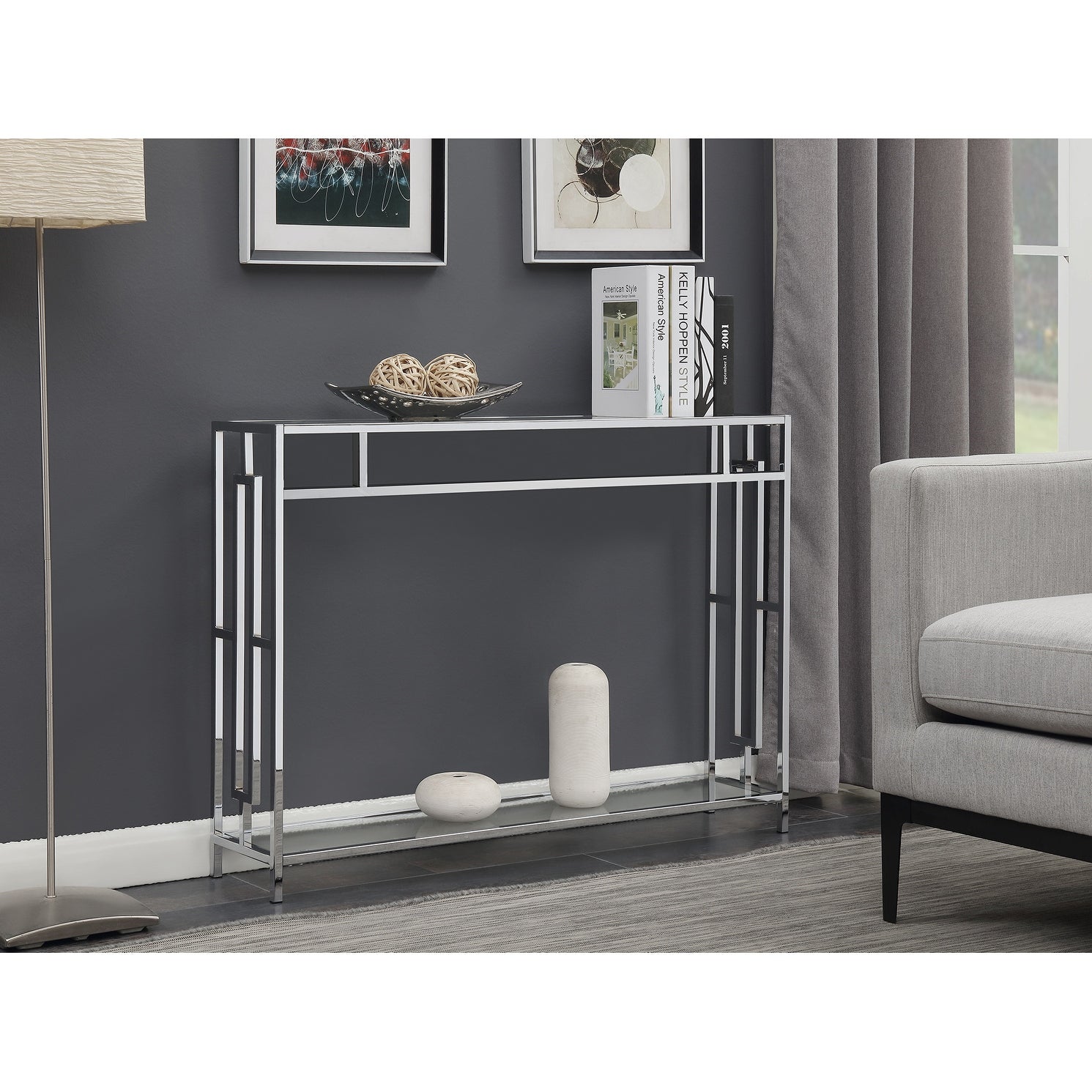 Silver Orchid Adolfi Chrome Console Table with Shelf