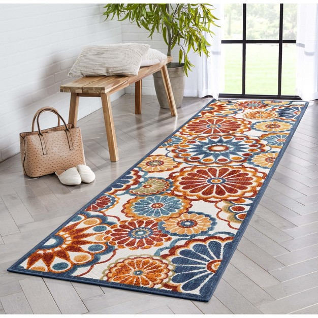 Well Woven Seri Floral Indoor Outdoorhigh low Pile Blue Area Rug