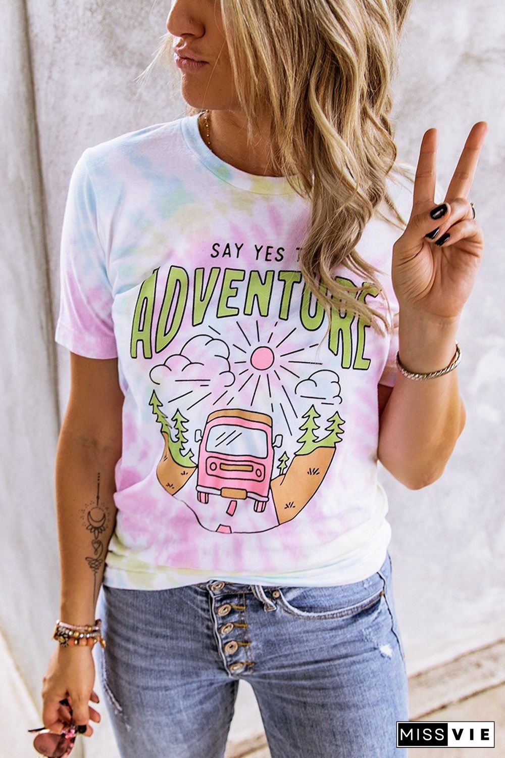 SAY YES TO ADVENTURE Tie-dye Print Tee