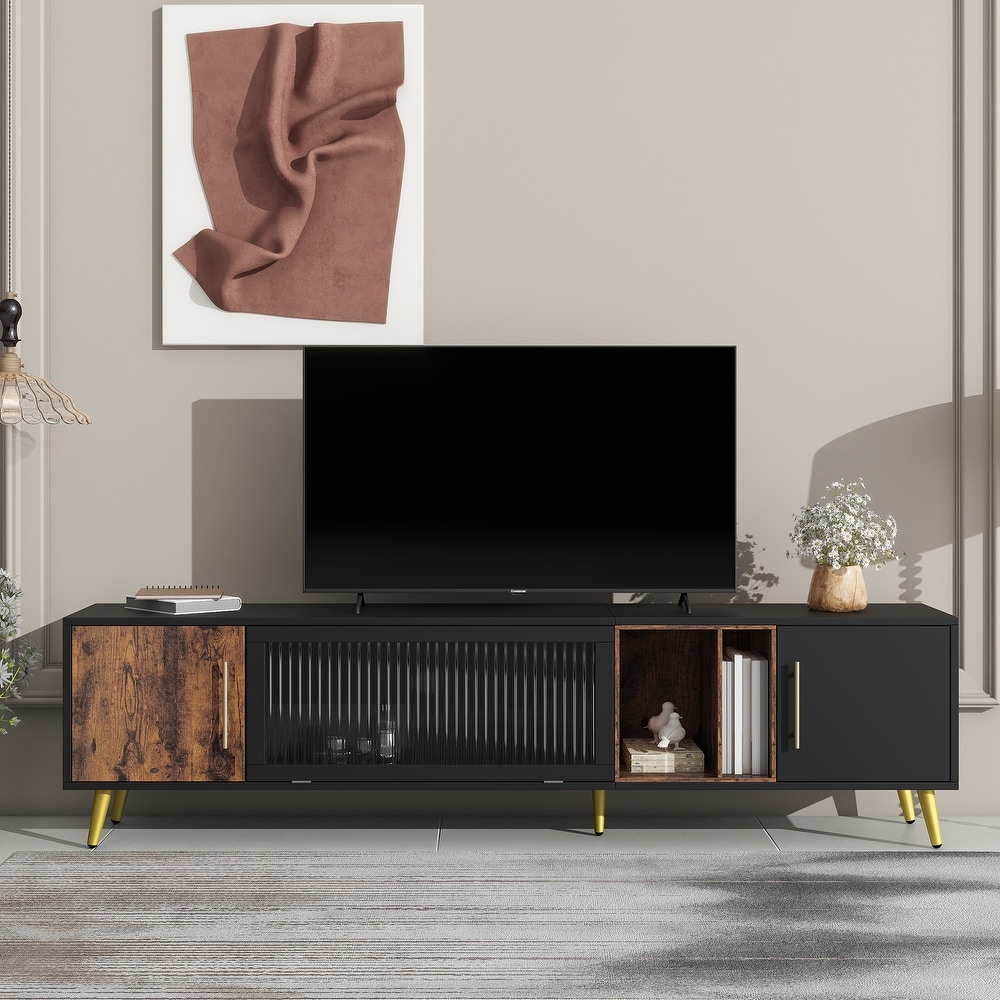 TV Stand with Metal Handles Legs  Two tone Media Console for TVs Up to 80\