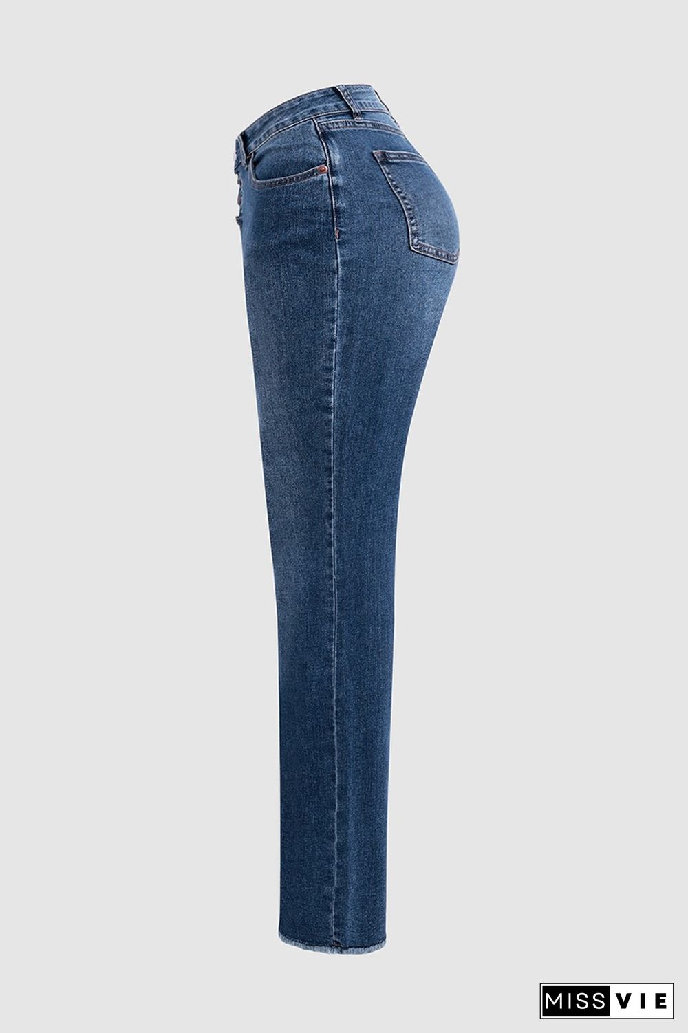 Button Fly Mid Waist Straight Leg Jeans