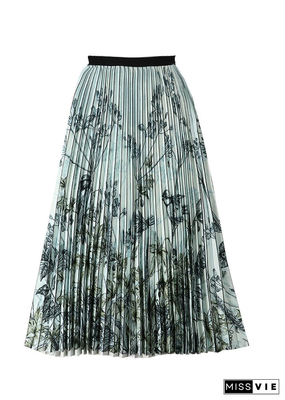 Elegant Print Wrinkled Elastic Waist A Line Skirts Summer