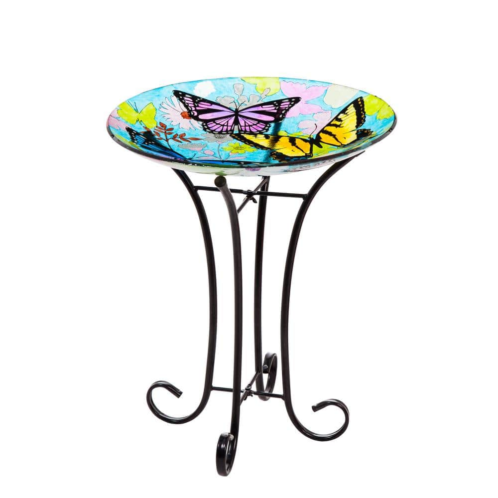 Evergreen Bountiful Butterfly Glass Stake Birdbath ZKR2GB749EC