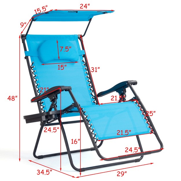 Tangkula Recling Zero Gravity Chair With Drink Tray amp Sunshade Blue