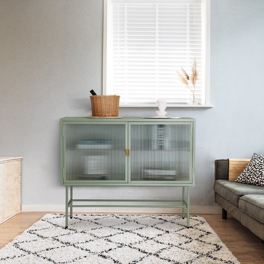 Sideboard Buffet With Fluted Glass Doors Detachable Shelves