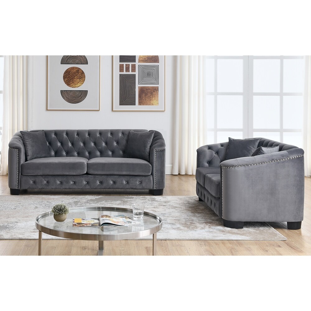 3 Seater+Loveseat Tufted Low Backrest Sofa Set for Living Room  Grey