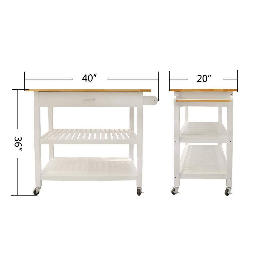 White Mobile Kitchen Island with 1-Big Drawer 2-Lockable Wheels Simple Design to Display Foods and Utensil Clearly KIW-10105