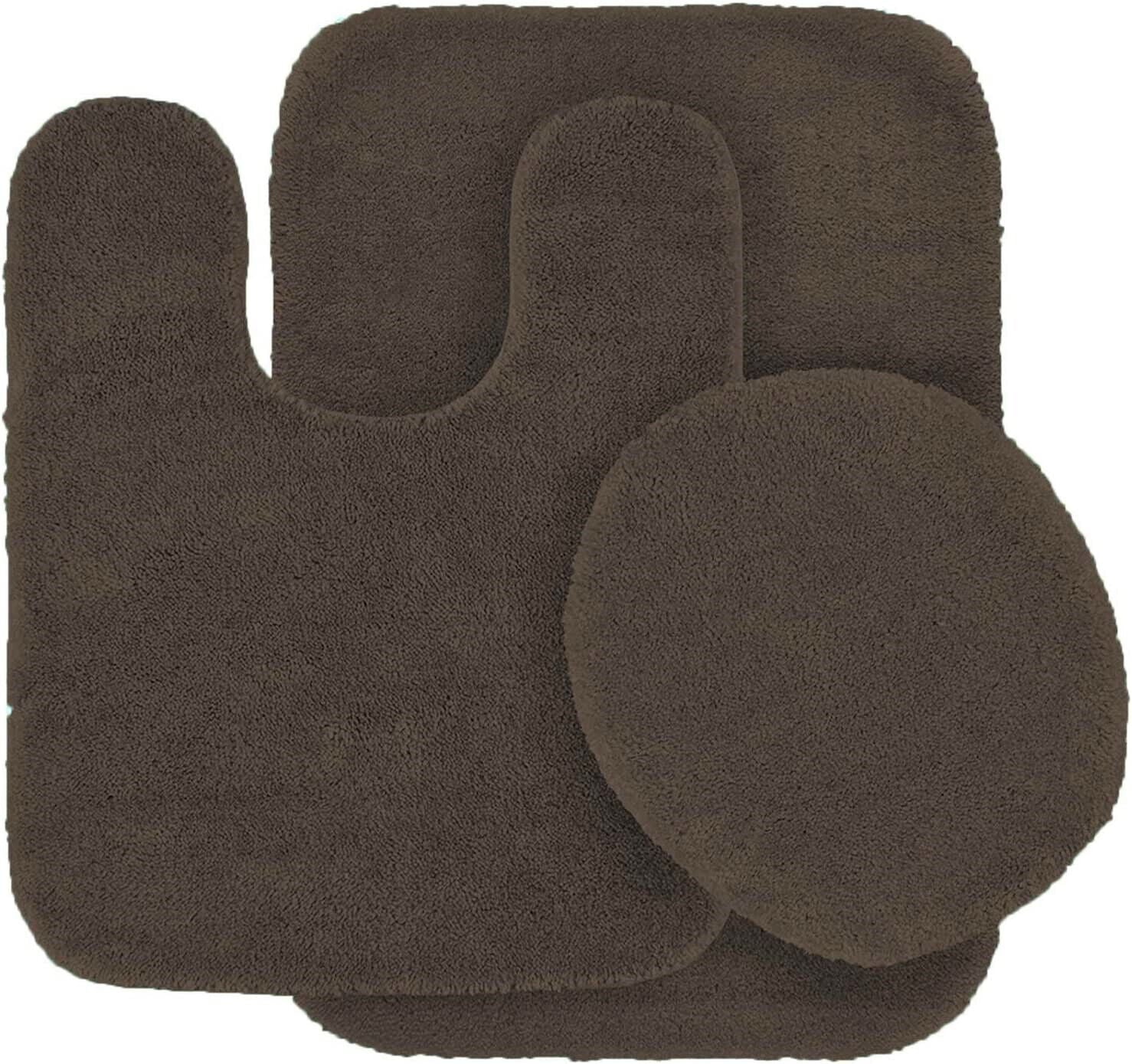 Brown 3 pieces bathroom rug Non-Slip Set bath mats super soft plush with toilet lid cover #6