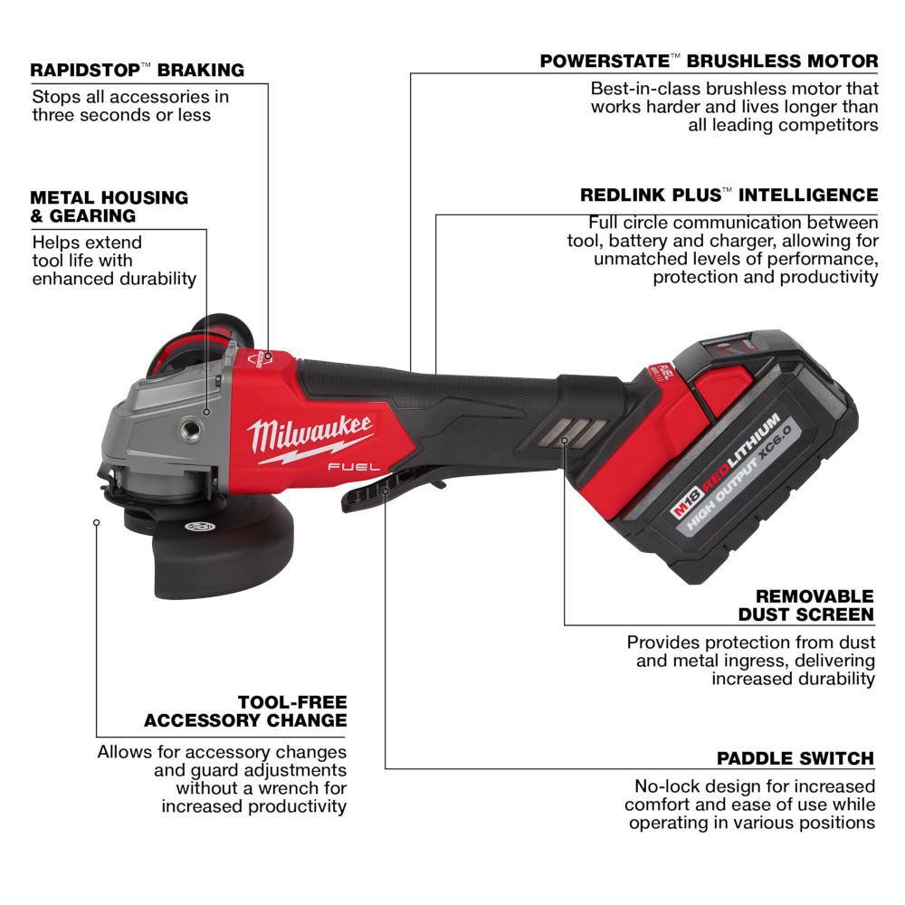 MW M18 FUEL 18V Lithium-Ion Brushless Cordless 4-12 in.5 in. Grinder Paddle Switch Kit with Two 6.0 Ah Batteries 2880-22