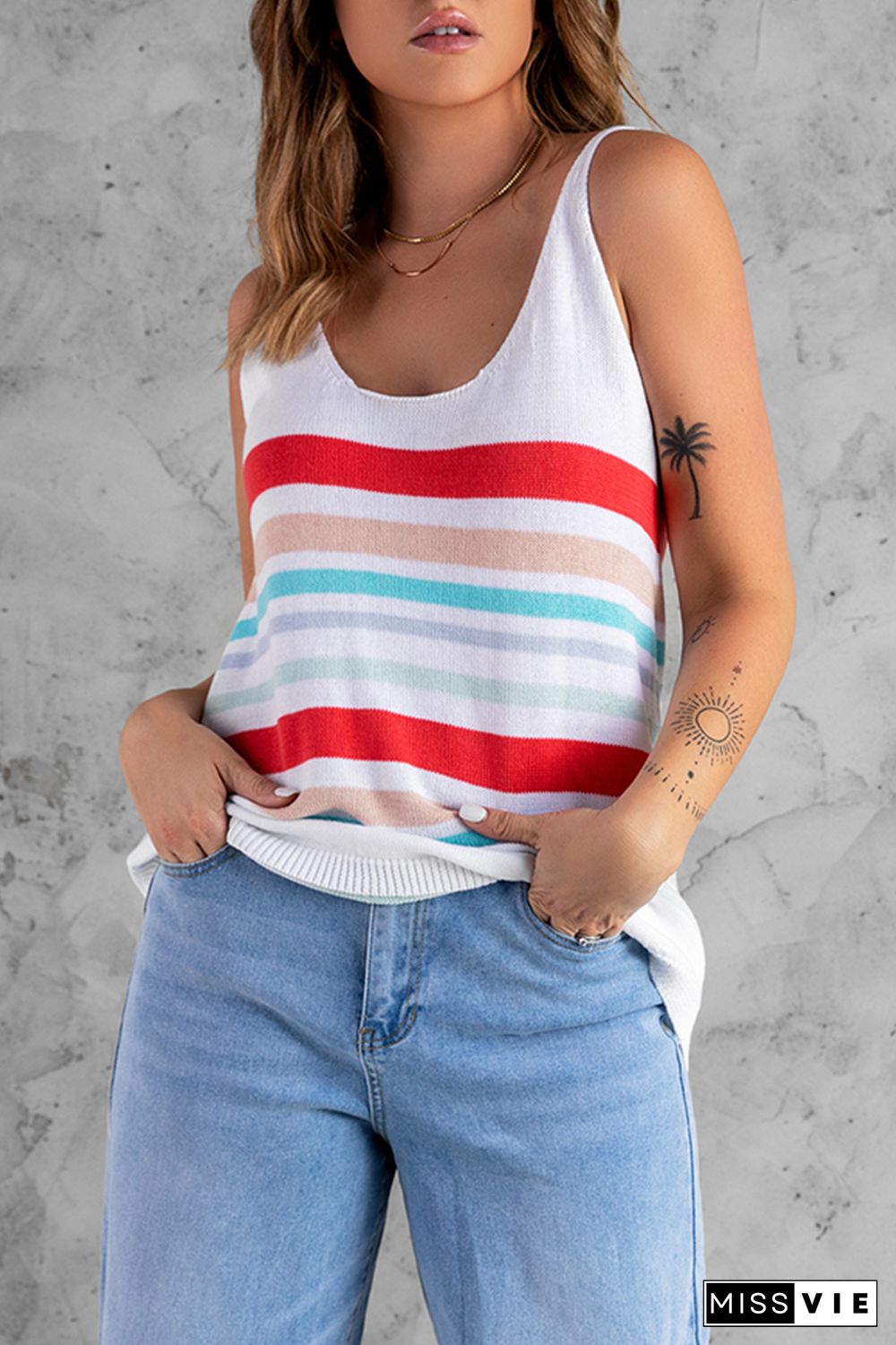 Multi Stripe Knit Scoop Neck Tank Top