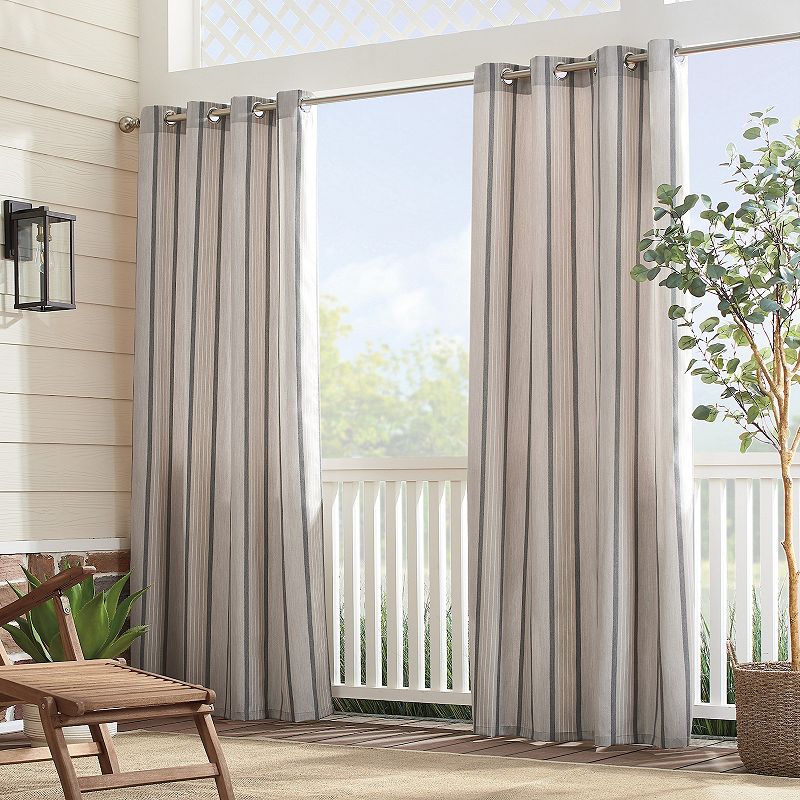 Sunbrella Cove Stripe Indoor/Outdoor UV Resistant Grommet Window Curtain