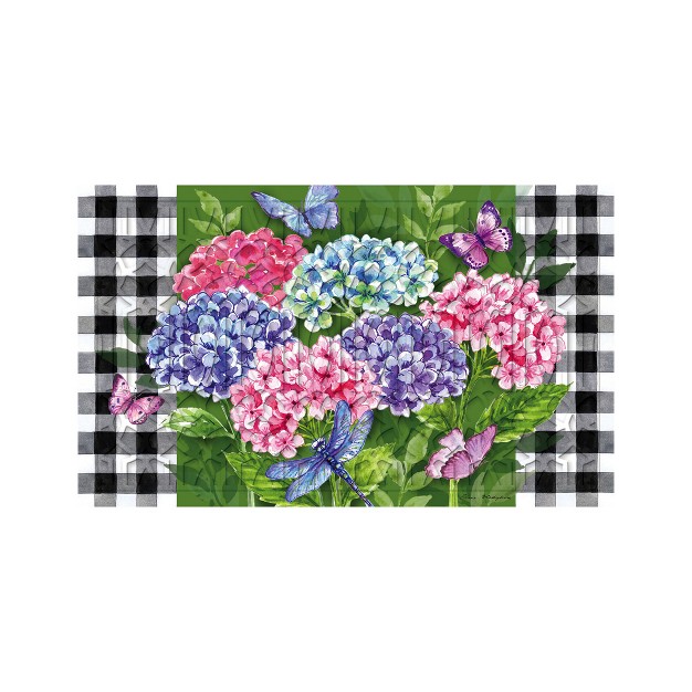 Evergreen Hydrangea Checks Embossed Indoor Outdoor Doormat 18 X 30 Green