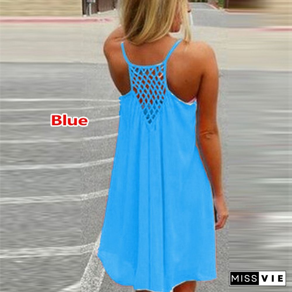 Sexy Women's Summer Casual Sleeveless Evening Party Backless Beachwear Mini Dress