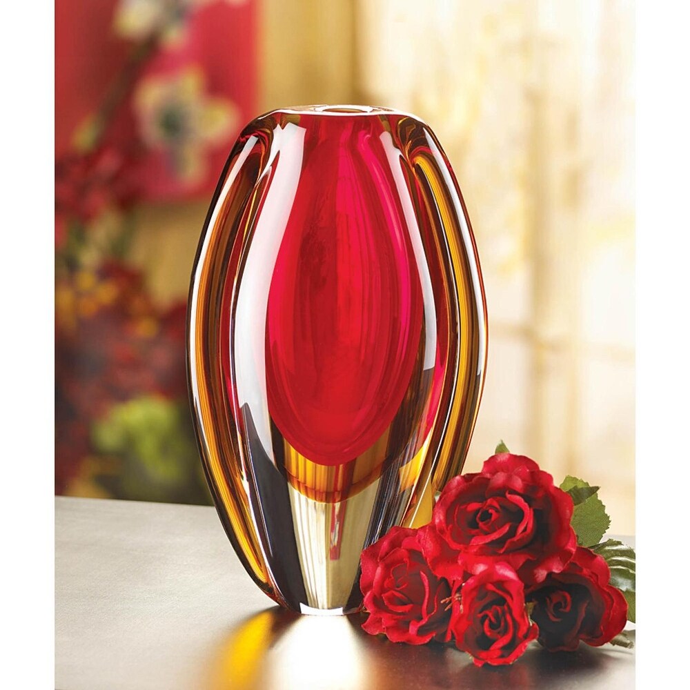 Brilliant Red and Gold Glass Vase