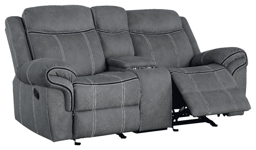 Acme Zubaida Glider Motion Loveseat w USB and Console Two Tone Gray Velvet   Transitional   Loveseats   by AMOC  Houzz