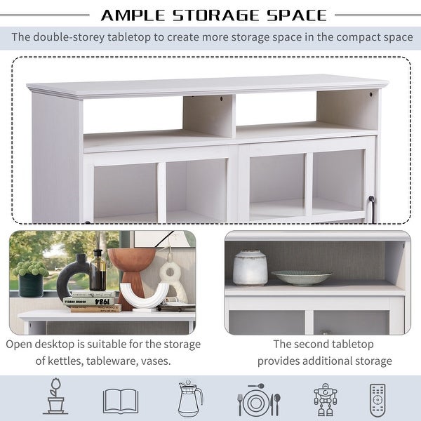 White Modern Kitchen Sideboard Buffet with 2 Glass Sliding Doors and Adjustable Shelves Storage Cabinet - N/A