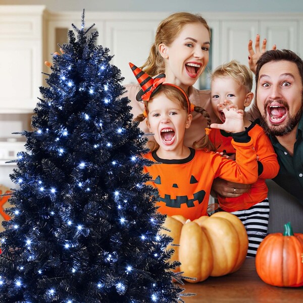 7.5ft PreLit Black Full Halloween Xmas Artificial Christmas Tree