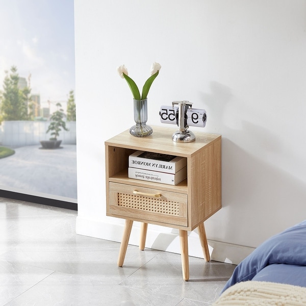 Rectangle MDF Rattan Nightstand End Side Table - 15.75*11.81