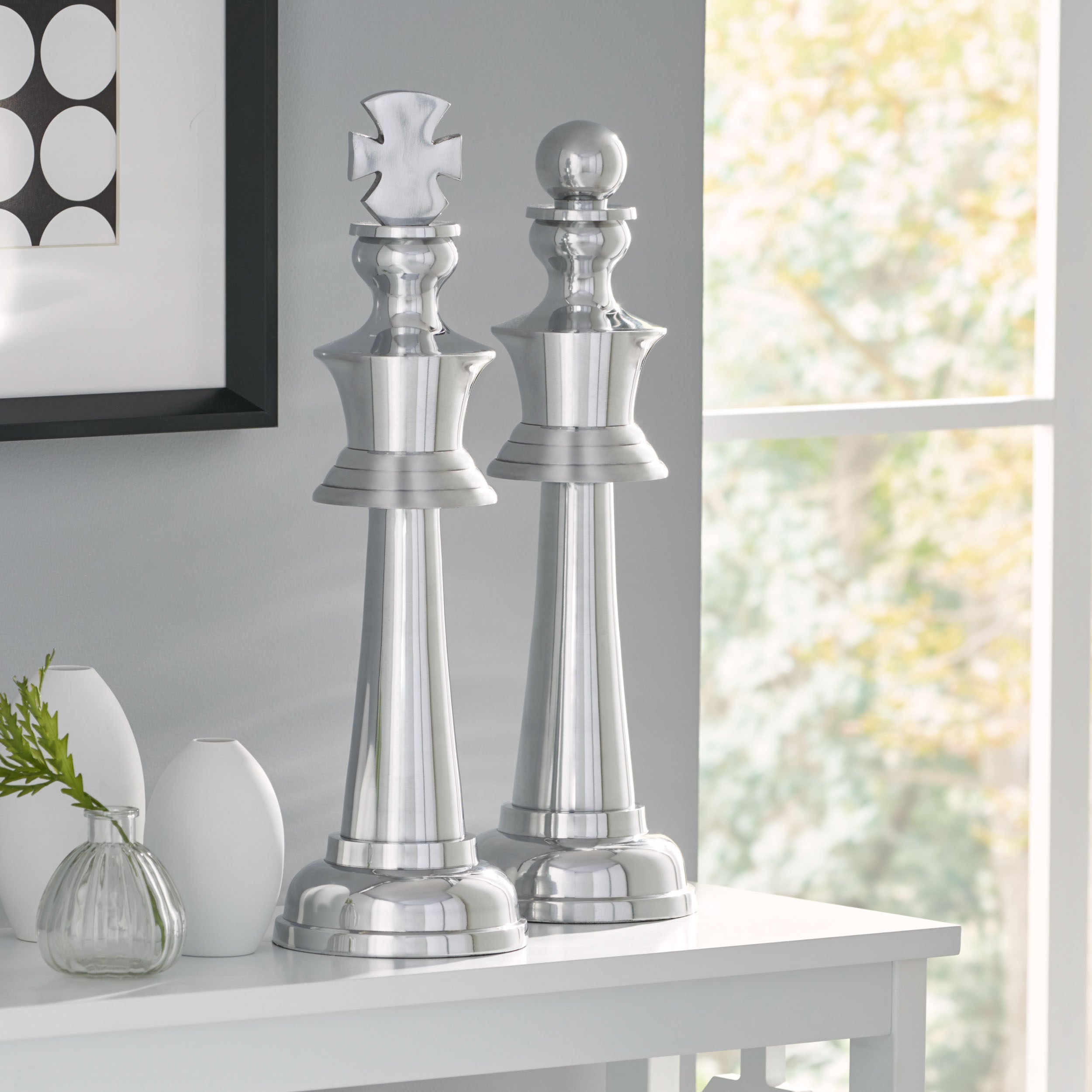 Wadley Handcrafted Aluminum Decorative Chess Pieces, Set of 2