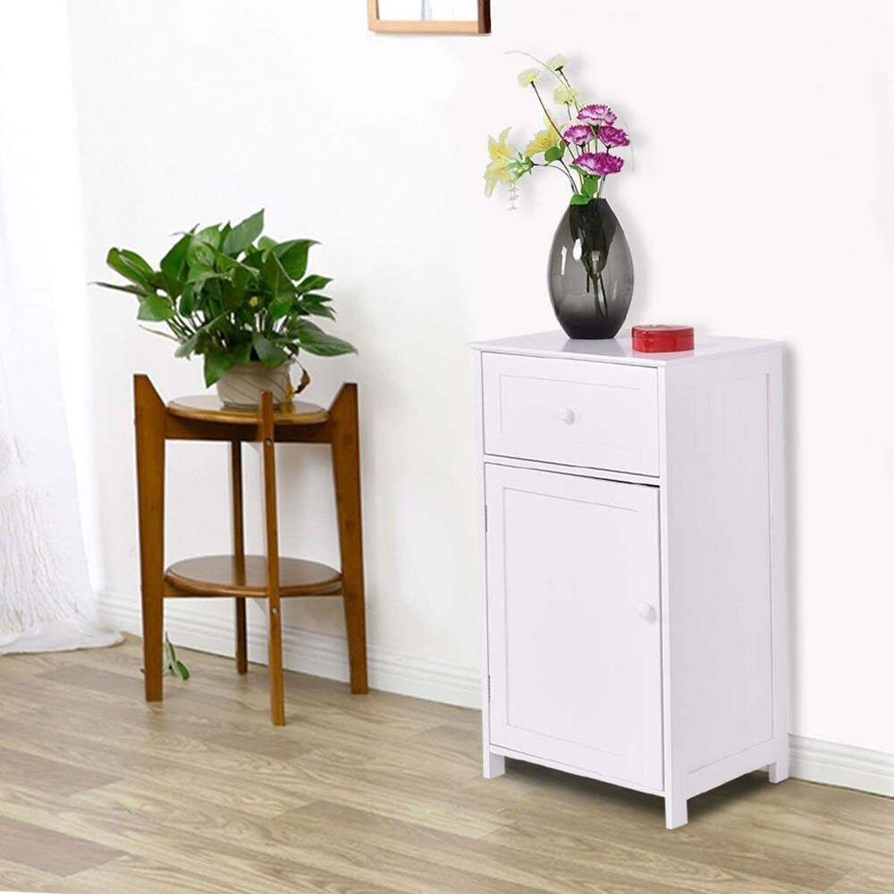 White Wood Bathroom Storage Floor Cabinet with Water Resistant Finish   17\