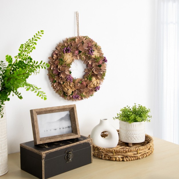 Purple And Beige Wooden Floral Spring Wreath With Preserved Artichoke