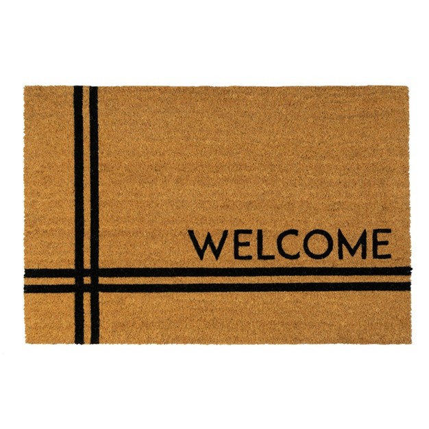 2 x27 X 3 x27 Crisscross Welcome Indoor outdoor Coir Doormat Natural black Entryways