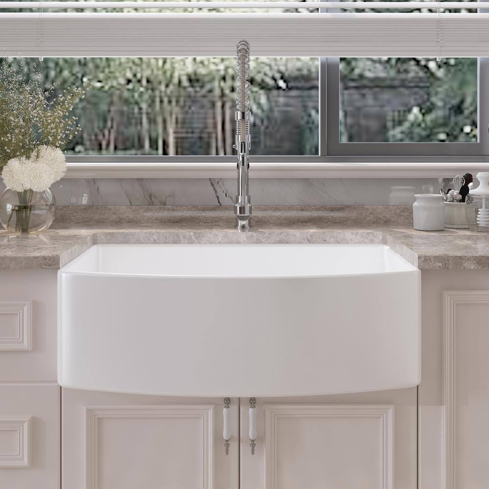 White Fireclay 30 in. Single Bowl Farmhouse Apron Kitchen Sink with Bottom Grid and Basket Strainer HKD-301810C-W