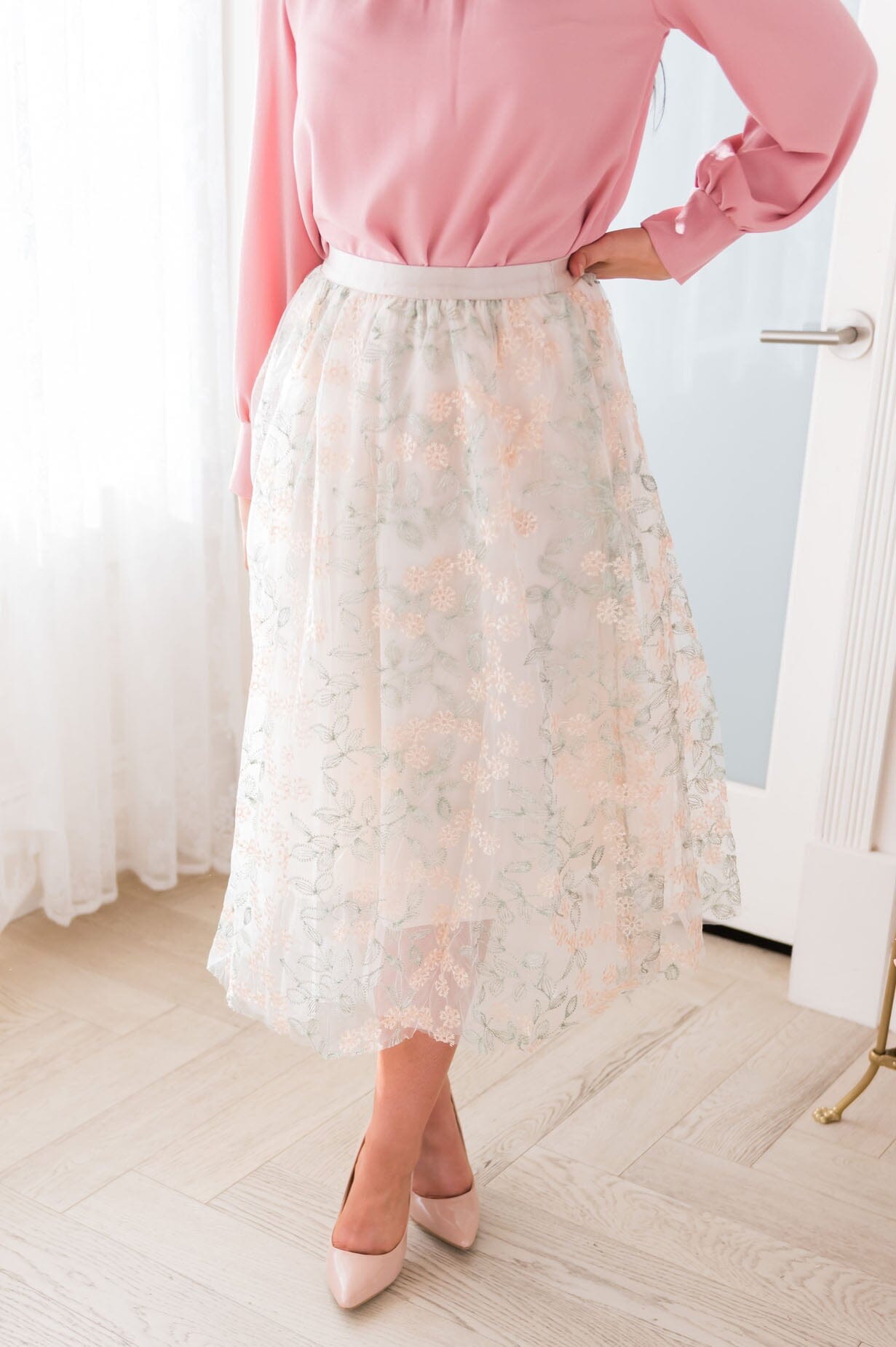 Classic Beauty Modest Embroidered Tulle Skirt