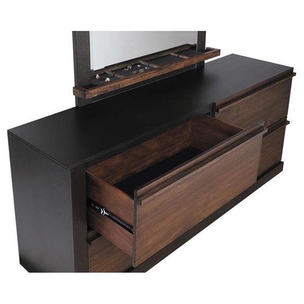 Wood California King Bedroom Set in Black and Walnut - - 36135797