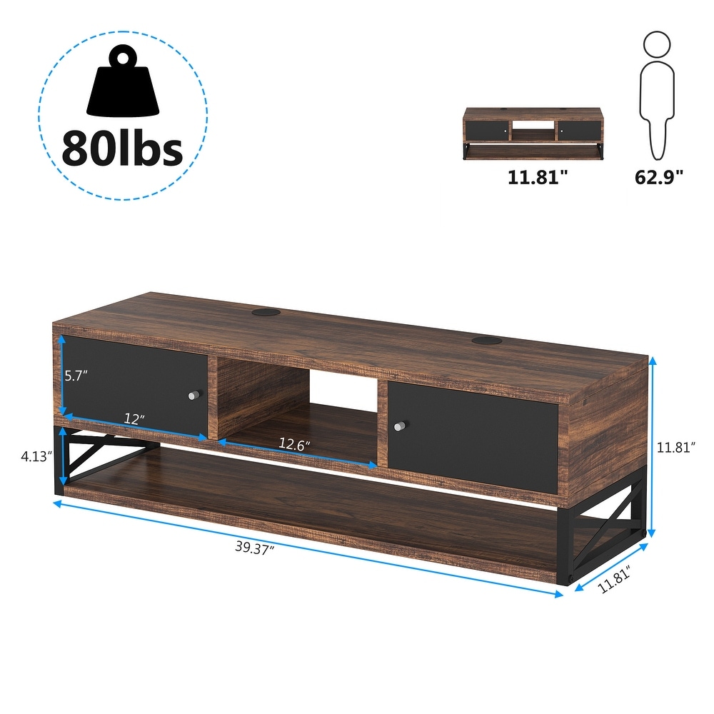 Floating TV Stand with Cable Management   2 Door Storage Cabinet  40 Inch Wall Mounted TV Shelf