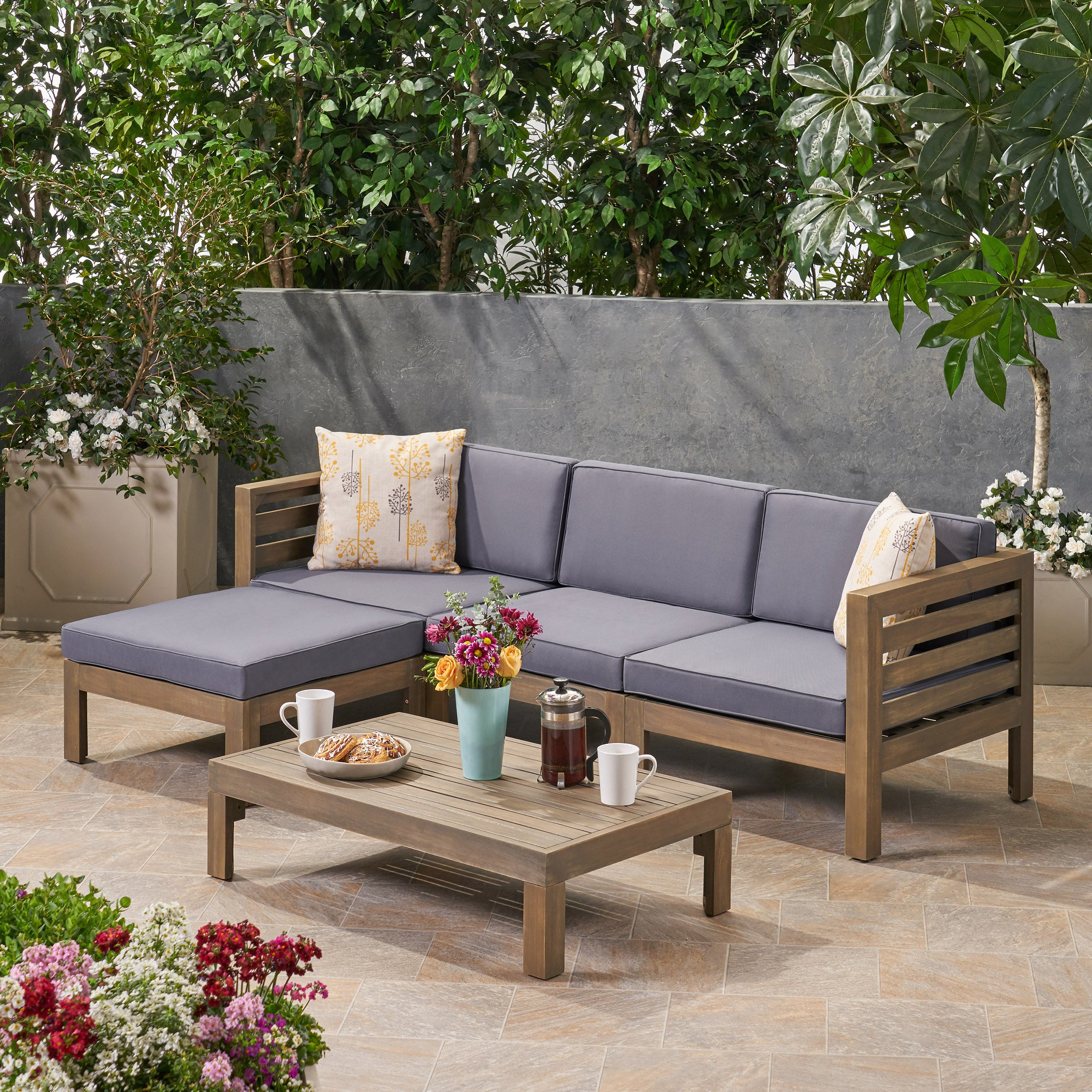 Canal Outdoor 5 Piece Acacia Wood Sofa Set