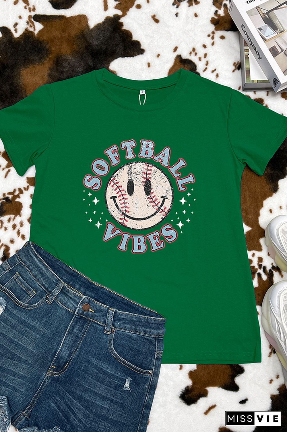 Softball Smiley Face Graphic Tee Wholesale