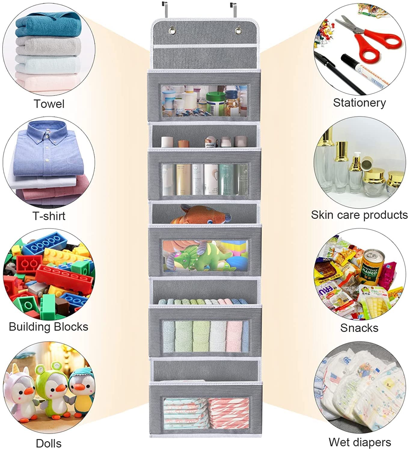 Over Door Hanging Organizer 5 Pockets Wall Closet Hanging Storage Bag for Pantry Baby Nursery Bathroom