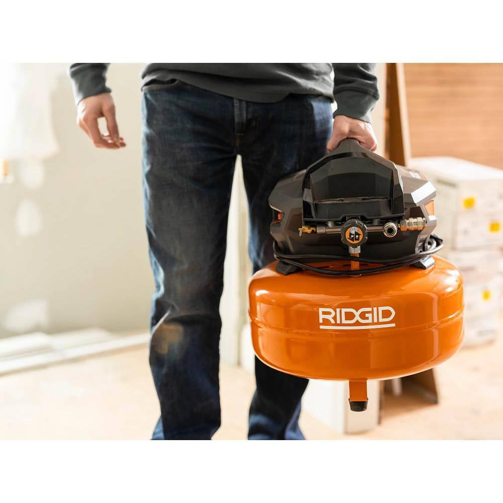 RIDGID 6 Gal. Portable Electric Pancake Air Compressor w 18GA Brad Nailer 16GA Straight Finish Nailer  18GA Finish Stapler R69603FK