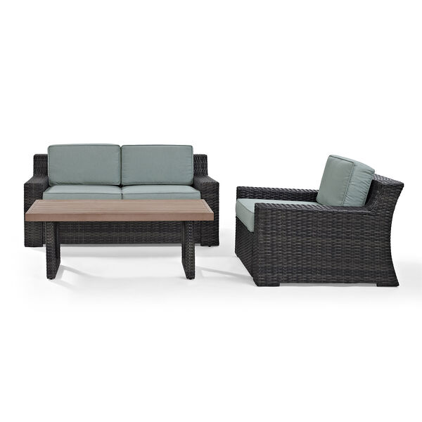 Beaufort 3 Piece Outdoor Wicker Seating Set With Mist Cushion - Loveseat， Chair ， Coffee Table