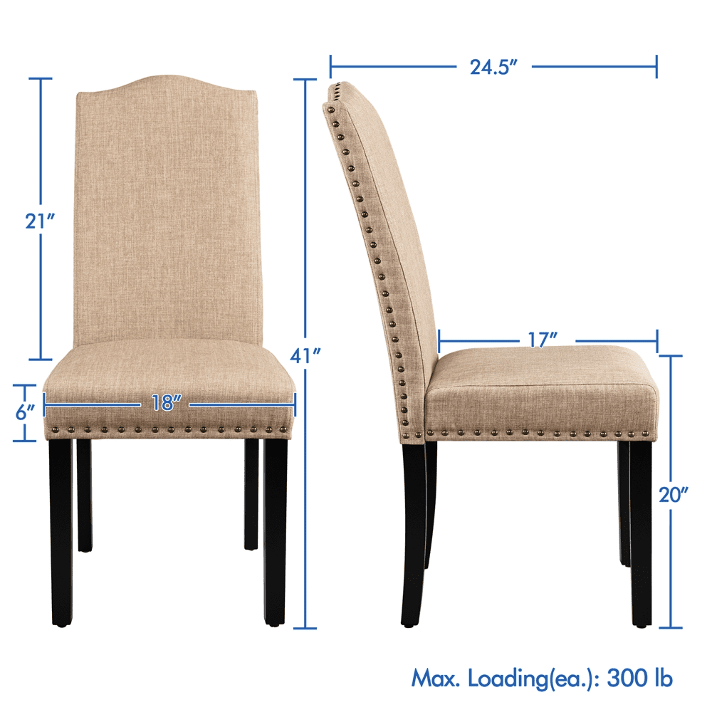 Easyfashion Set of 2 Classic Upholstered Dining Chair， Khaki