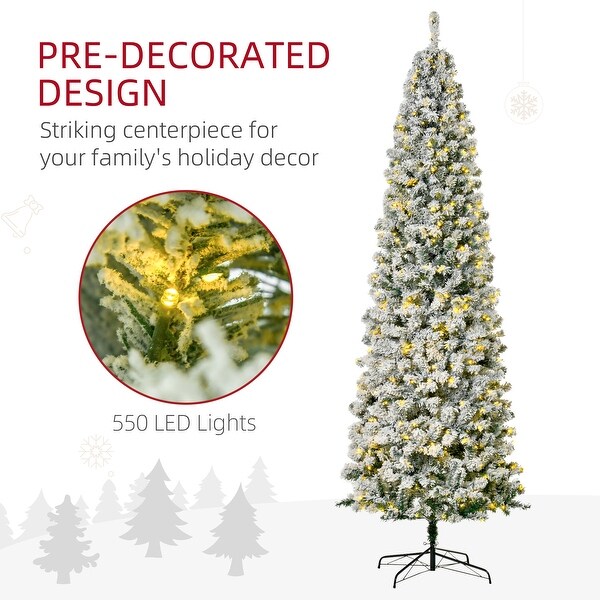 9ft PreLit SnowFlocked Slim Douglas Fir Artificial Christmas Tree with Realistic Branches，550 LED Lights and 988 Tips