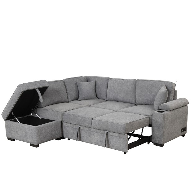 L Shape Sectional Sleeper Sofa Bed 2 In 1 Pull Out Sofa Couch With Storage Ottoman Cup Holder And Usb Port modernluxe