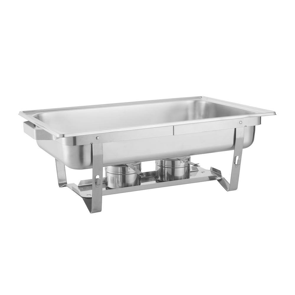 FUNKOL 9 Qt. Grip Foldable Frame Silver Rectangular Full Size Stainless Steel Buffet Plates for Parties Restaurants  4-Piece LML-94870