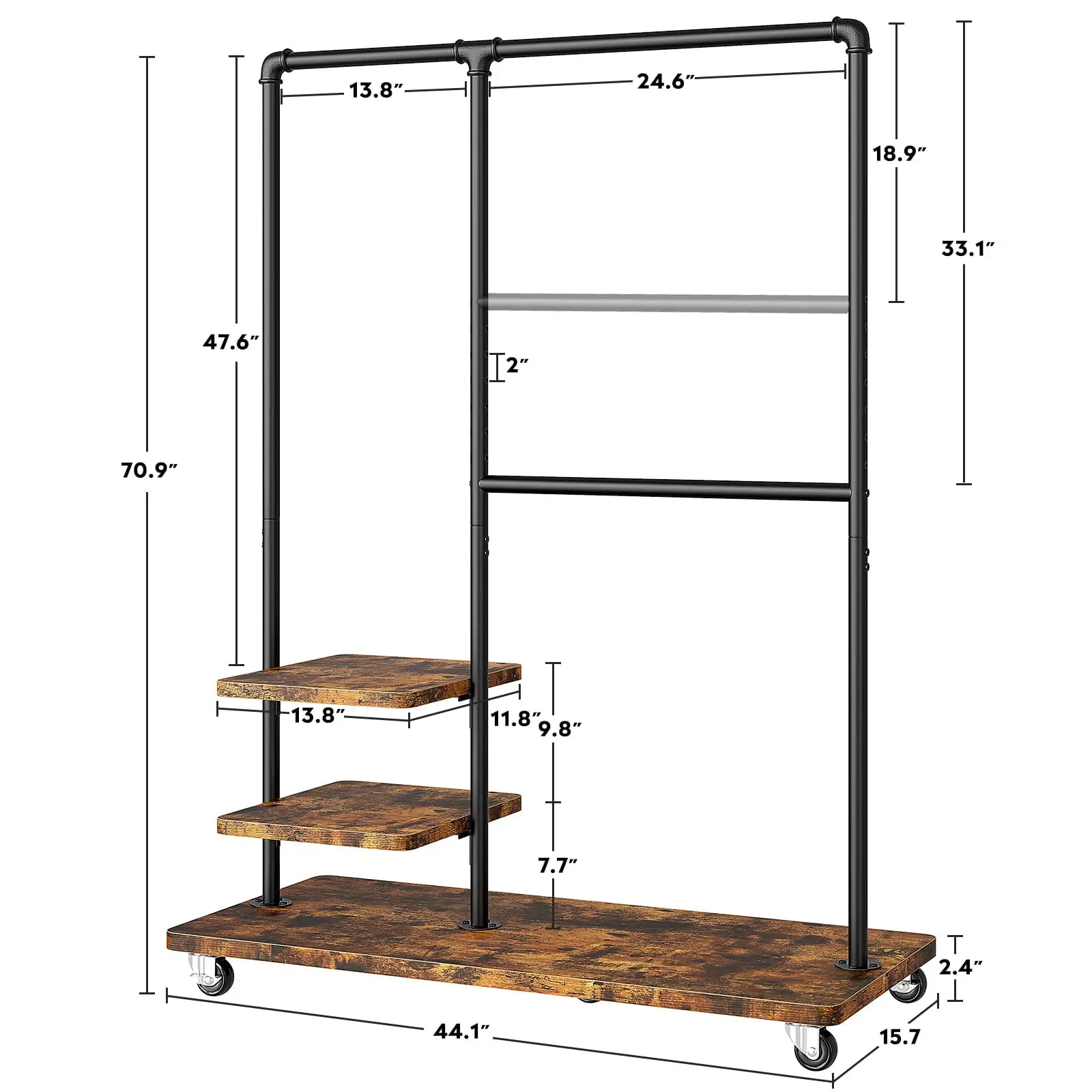 400 lbs Raybee Rolling Clothes Rack Heavy Duty Garment Rack on Wheels Clothing Rack for Hanging Clothes Portable Closet Storage for Bedroom Guestroom