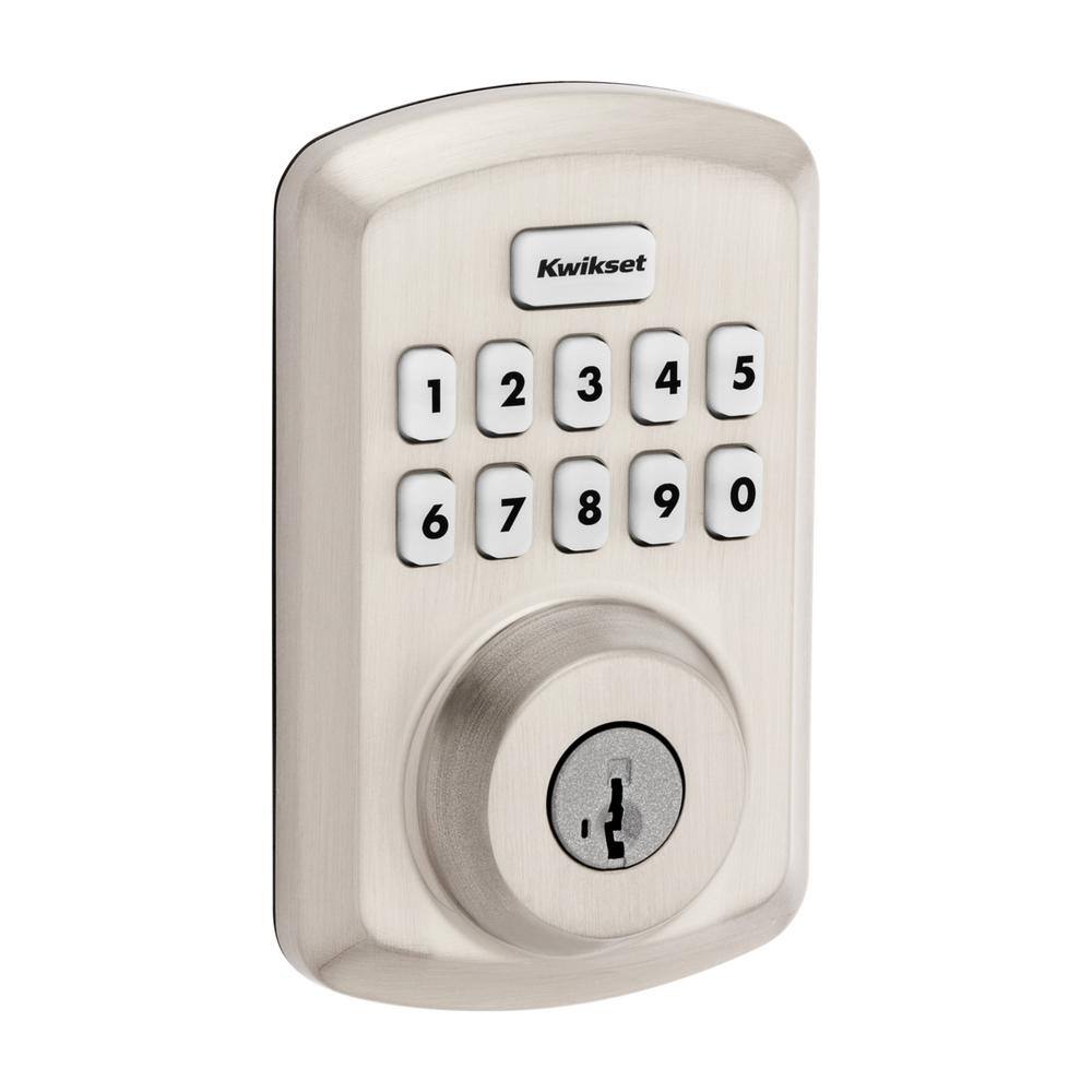 Kwikset Powerbolt 250 10-Button Keypad Satin Nickel Transitional Electronic Deadbolt Door Lock 9250TRS15SMTRBP