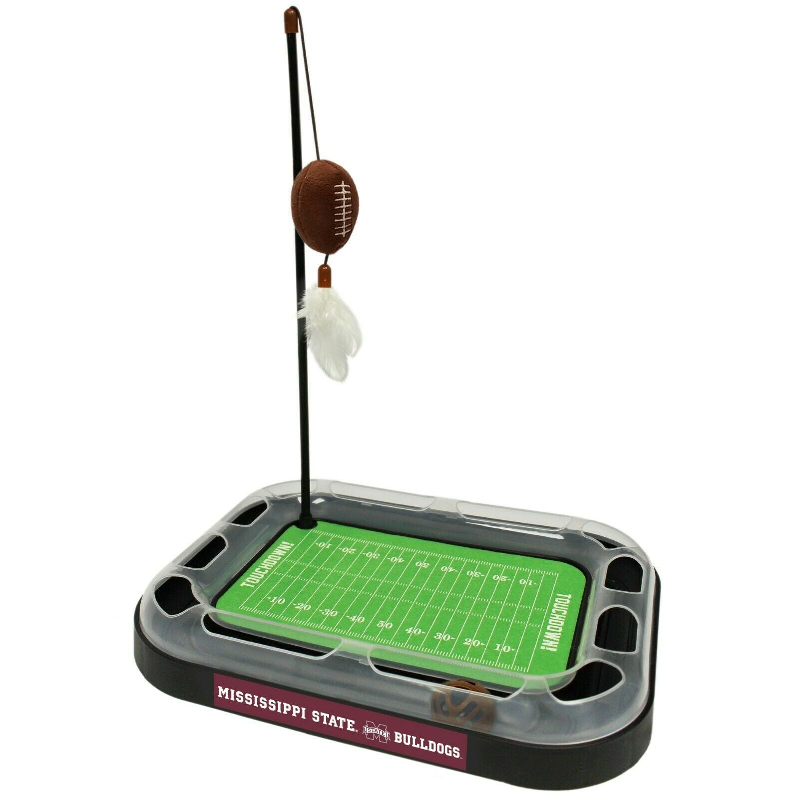 Pets First NCAA Mississippi State Bulldogs CAT Scratcher Toy with Catnip Plush and Feather Cat Toy 5-in-1 Kitty Toy