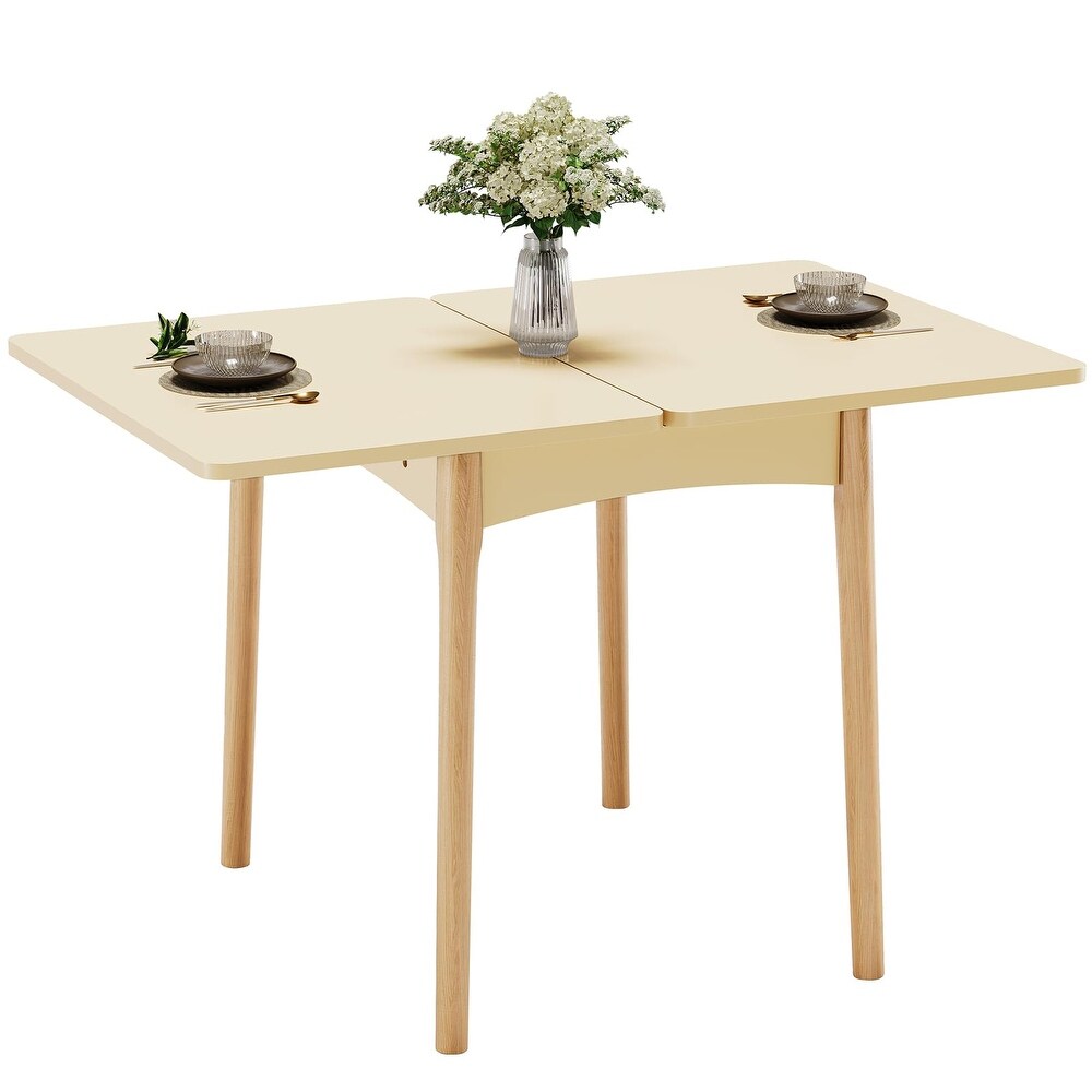 Folding Dining Table with Hidden Storage Space  Modern Dining Table with Wood Legs  Multipurpose Foldable Dining Table