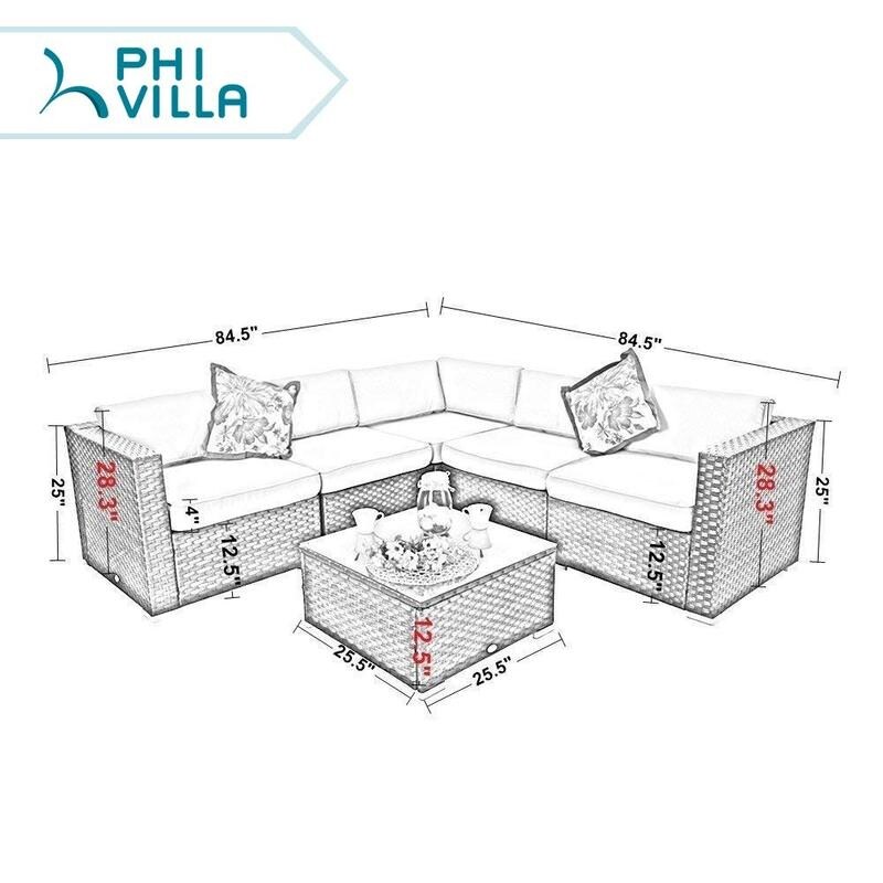 6 Piece Outdoor Sectional Sofa Rattan Patio Furniture Set Conversation Set with Tea Table